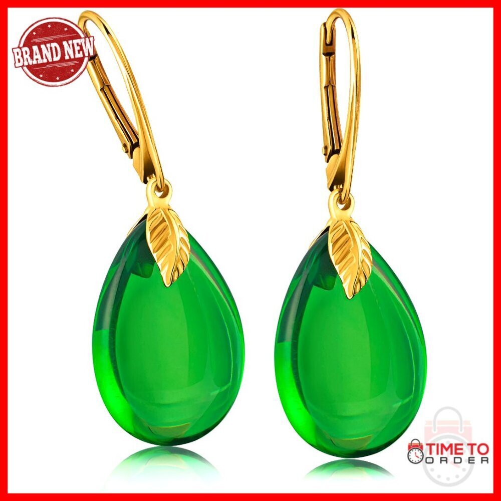 Gold-Plated Sterling Silver Drop Earrings with Baltic Amber, Leverback